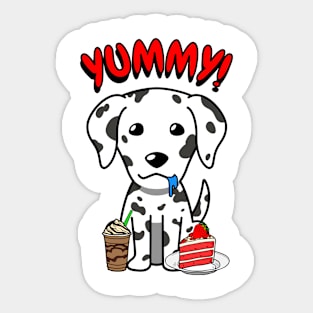 Cute dalmatian dog is having coffee and cake Sticker